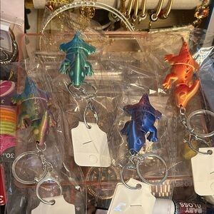 Colorful Lizard Keychain Set - Multicolor Faux Metal Accent
